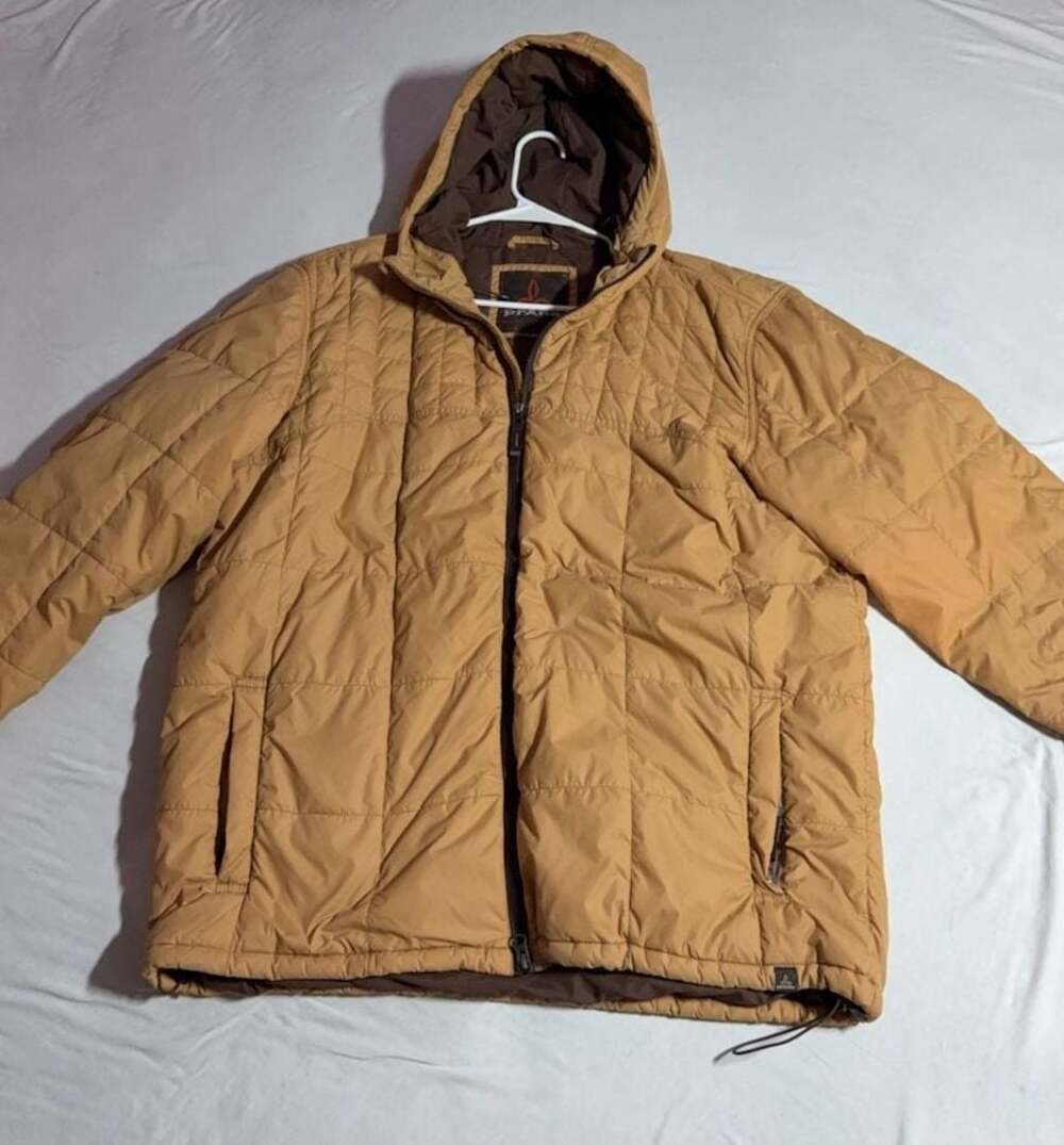 prAna Men's Quilted Hooded Puffer Jacket Mustard Brown Size XXL